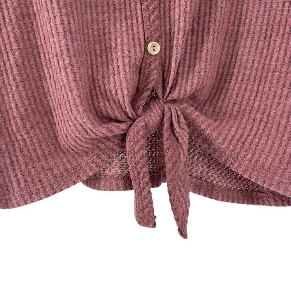Altard State Top V Neck Long Sleeve Waffle Knit Tie Knot Button Front Size Small - Picture 4 of 9